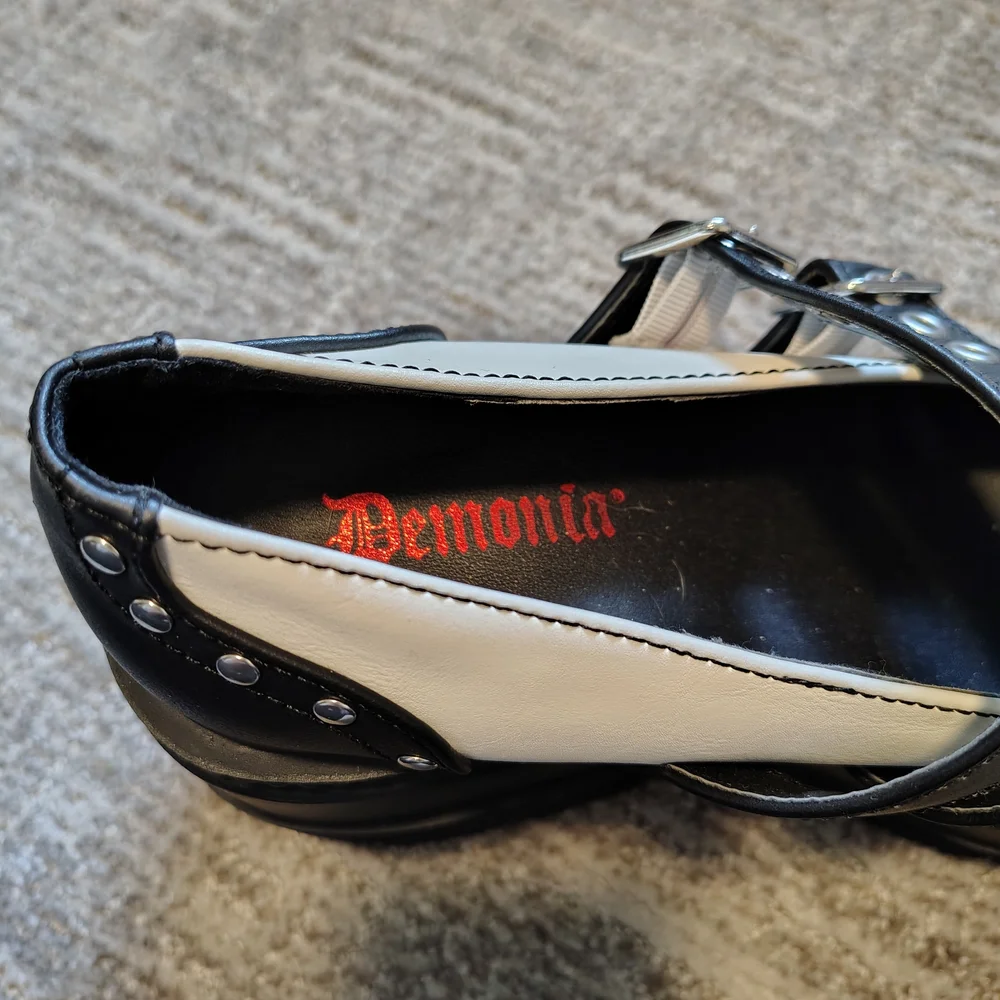 Demonia Women’s Black & White Mary Jane Platform Shoes - Picture 5 of 6